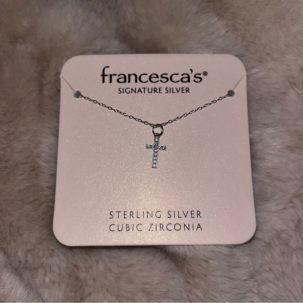 Francesca’s Sterling Silver Cubic Zirconia Cross Necklace